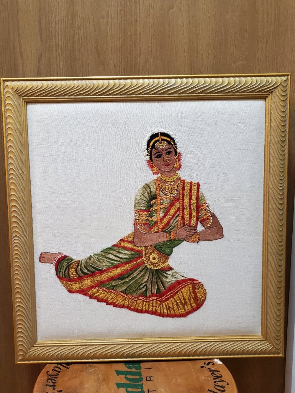 Framed Aari Needlework Indian Classical Dancer Textile Art